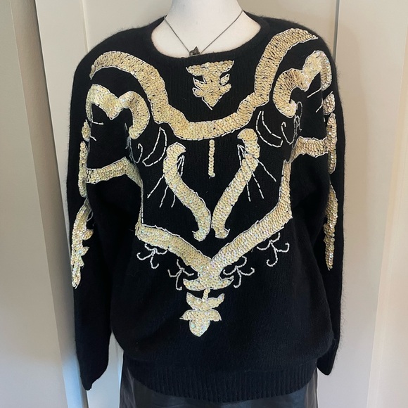 black beaded sequin vintage sweater - Picture 1 of 6